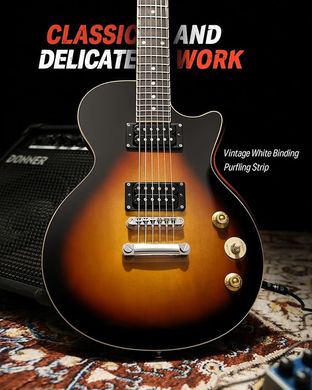 Donner Music DLP-124 Electric Guitar Sunburst EC1277, Коричневий