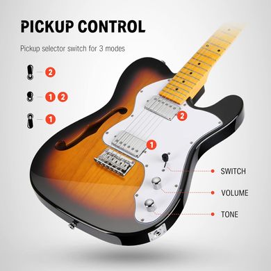 Donner Music DJC-1000S Sunburst Electric Guitar, Коричневий