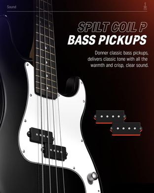 Donner Music DPB-510 Electric Bass Guitar Black, Черный