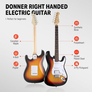 Donner Music DST-100 Electric Guitar Kit Sunburst , Коричневый