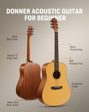 Donner Music Acoustic Guitar 41 Inch Full-size EC983, Натуральный