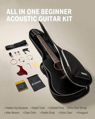 Donner Music Acoustic Guitar Cutaway Black EC1129, Черный