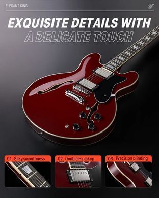 Donner Music DJP-1000 Semi-Hollow Electric Guitar Cherry - Гитарный набор, Красный